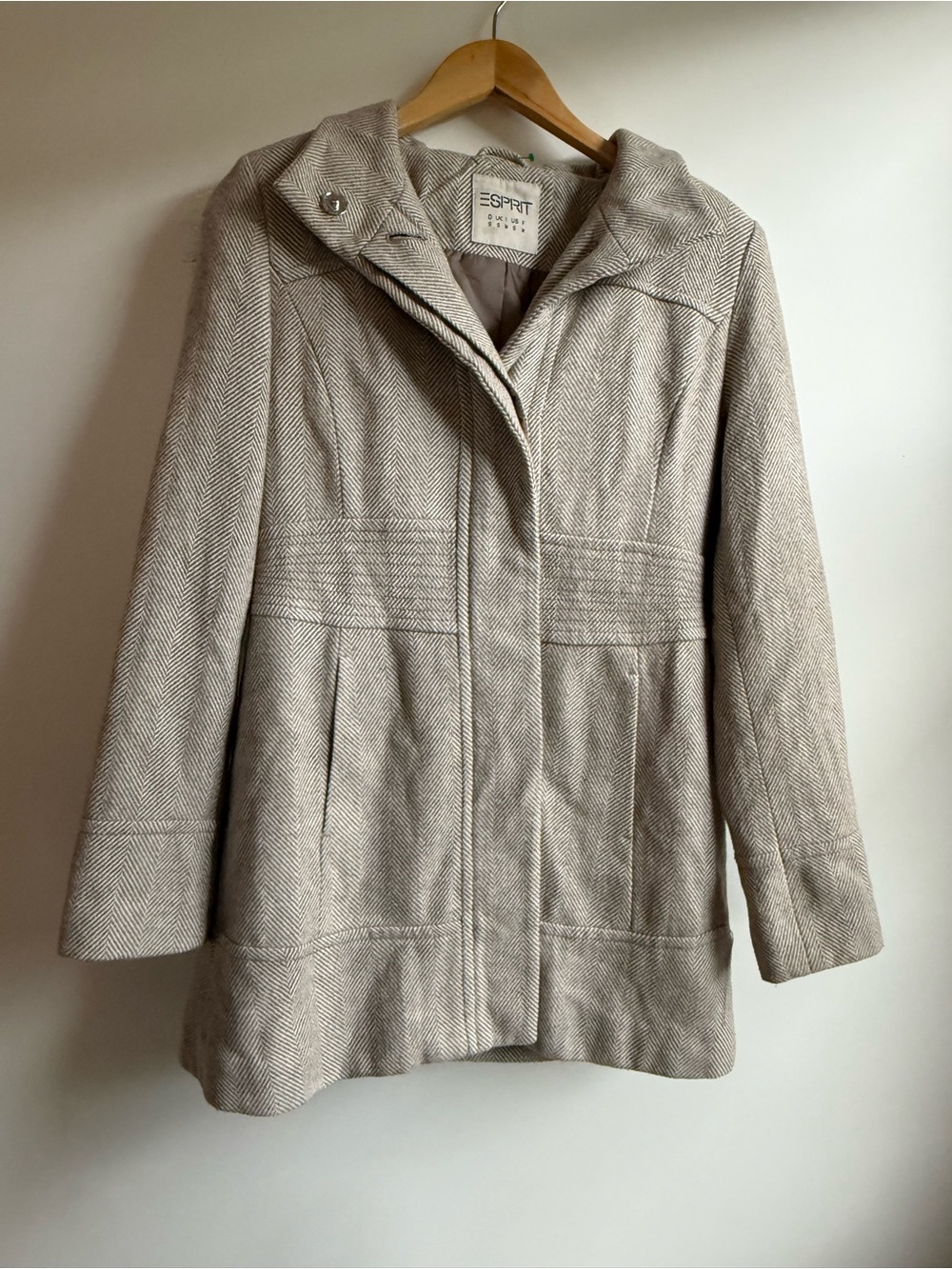 Esprit Women’s Light Taupe Hooded Wool-Blend Coat